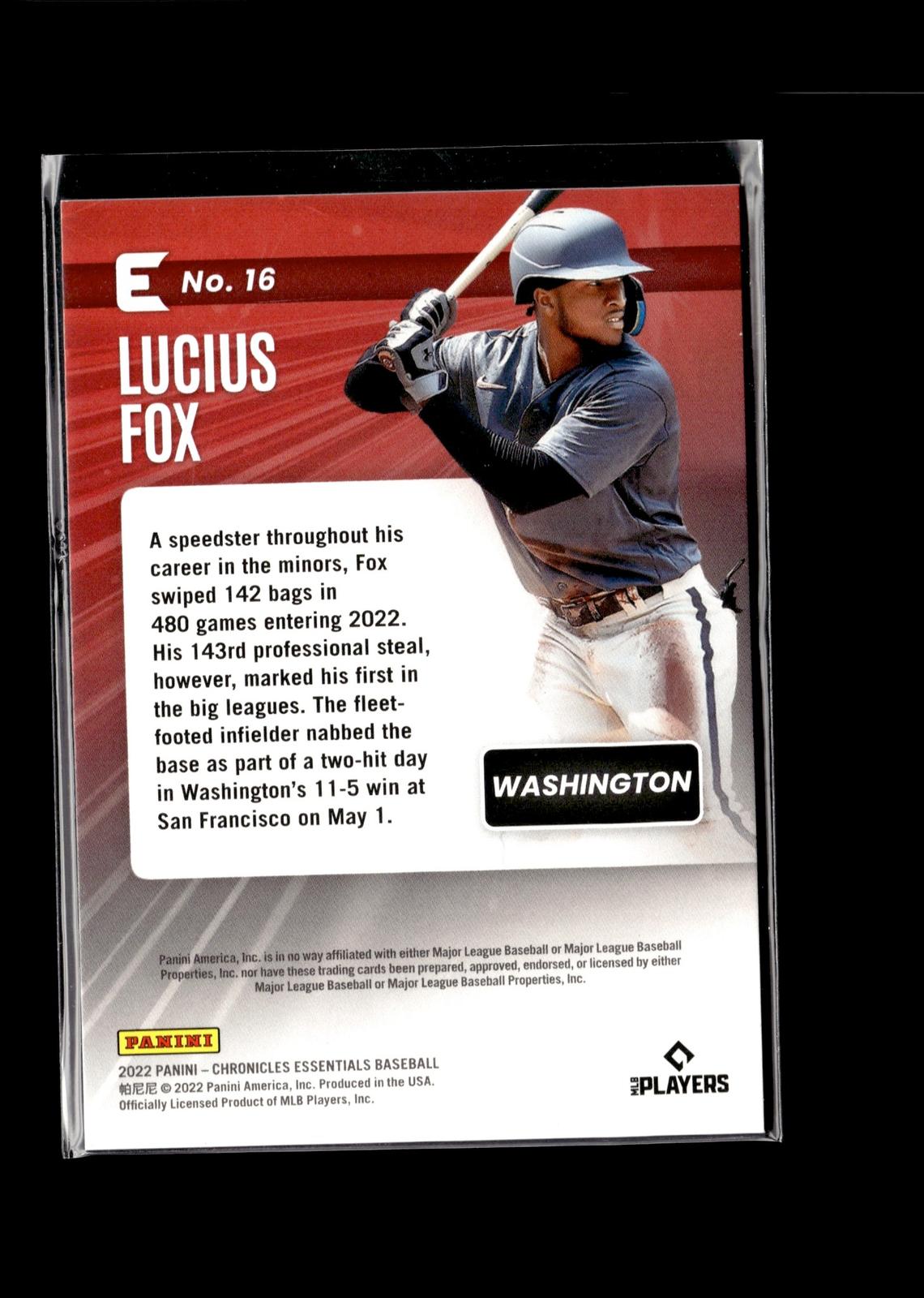 Lucius Fox #16 Essentials 2022 Panini Chronicles Washington Nationals