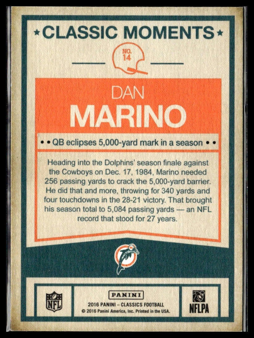 Dan Marino #14 Classic Moments 2016 Panini Classics Miami Dolphins