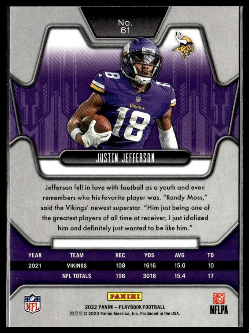 Justin Jefferson #61 2022 Panini Playbook Minnesota Vikings