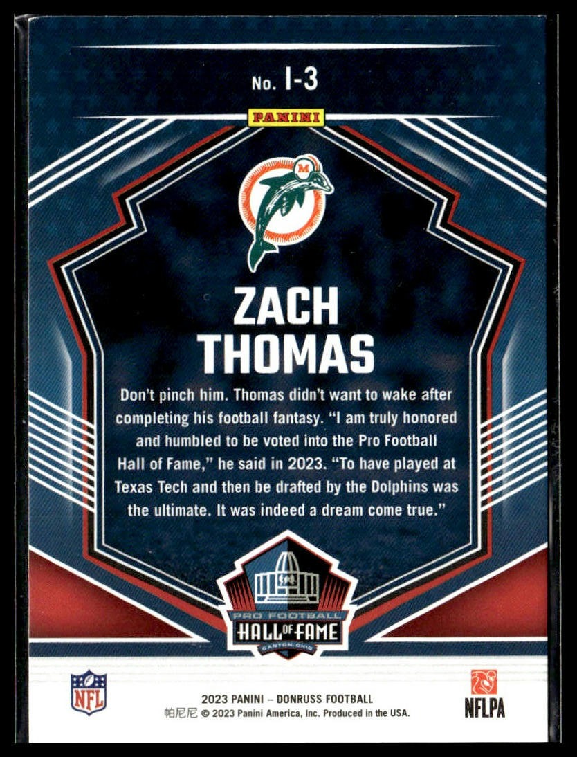 Zach Thomas #I-3 Inducted 2023 Donruss Miami Dolphins