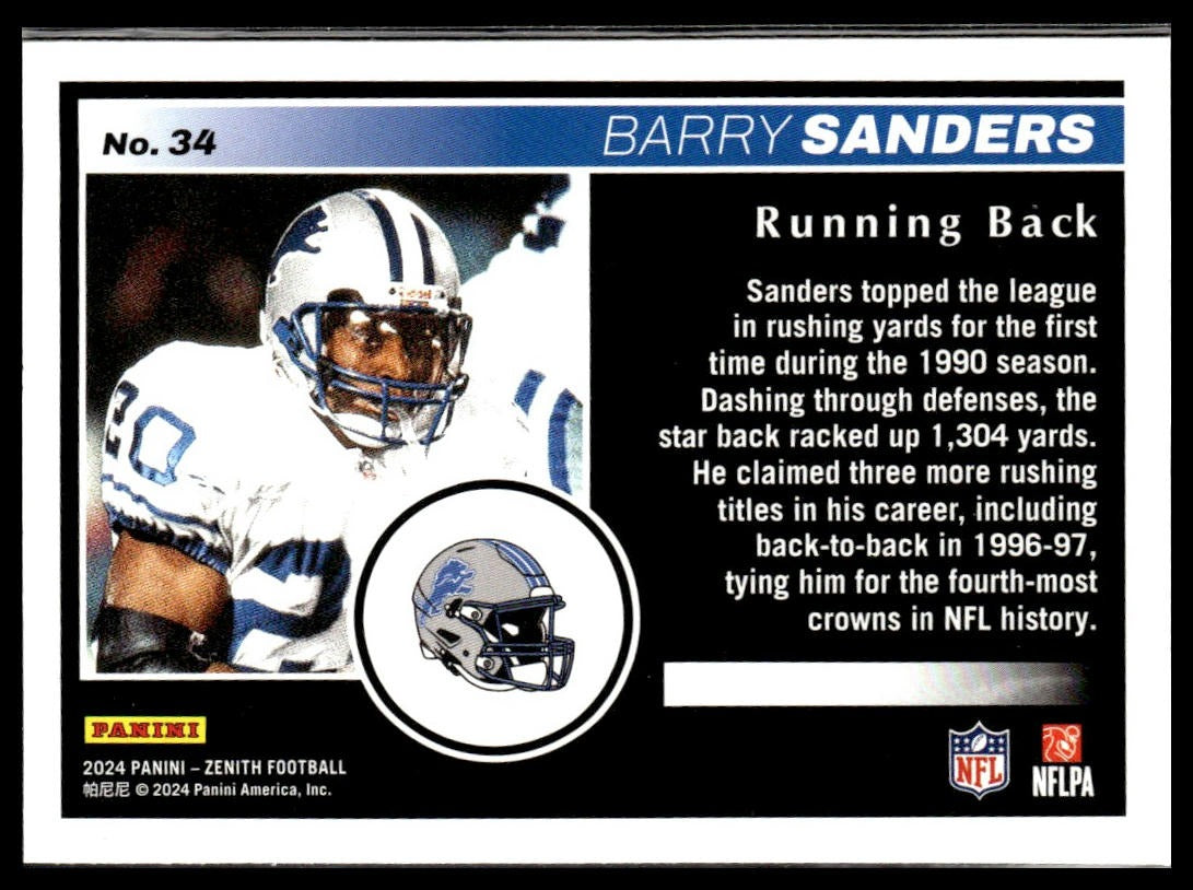 Barry Sanders #34 Retail 2024 Panini Zenith Detroit Lions