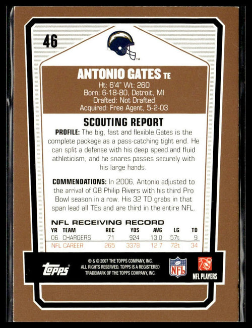 Antonio Gates #46 2007 Topps Draft Picks & Prospects San Diego Chargers