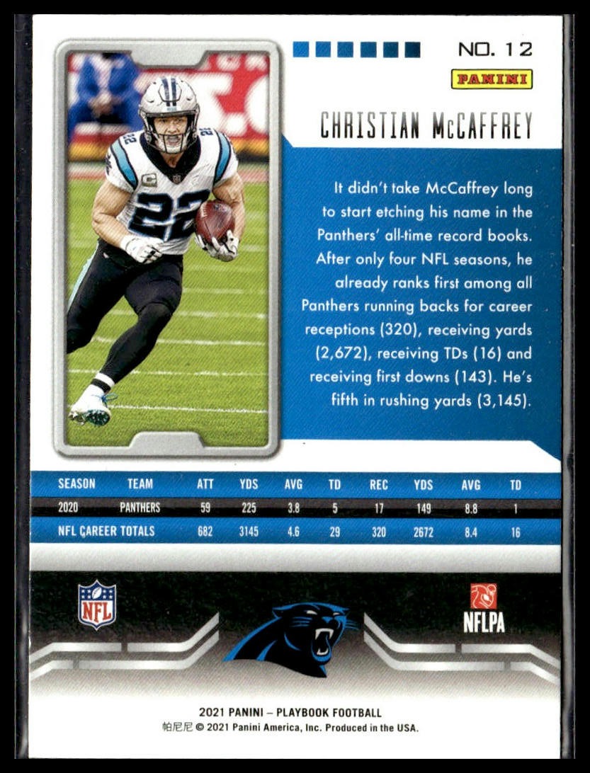 Christian McCaffrey #12 2021 Panini Playbook Carolina Panthers