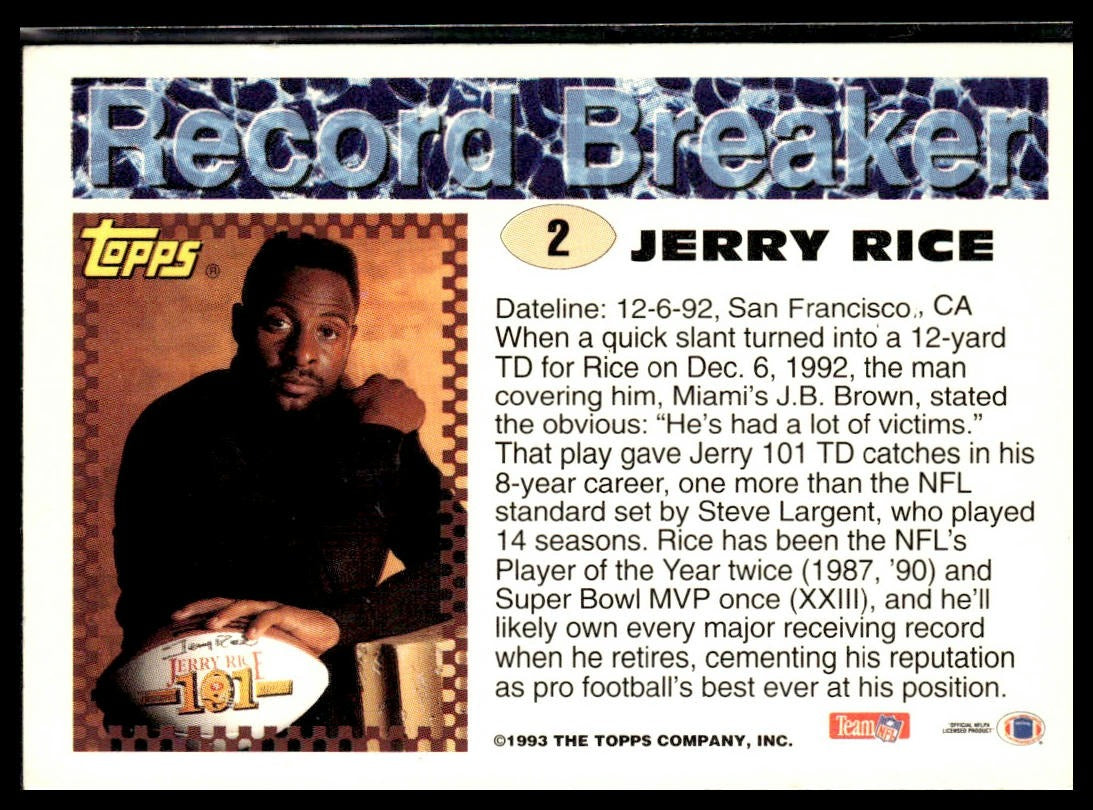 Jerry Rice #2 1993 Topps San Francisco 49ers