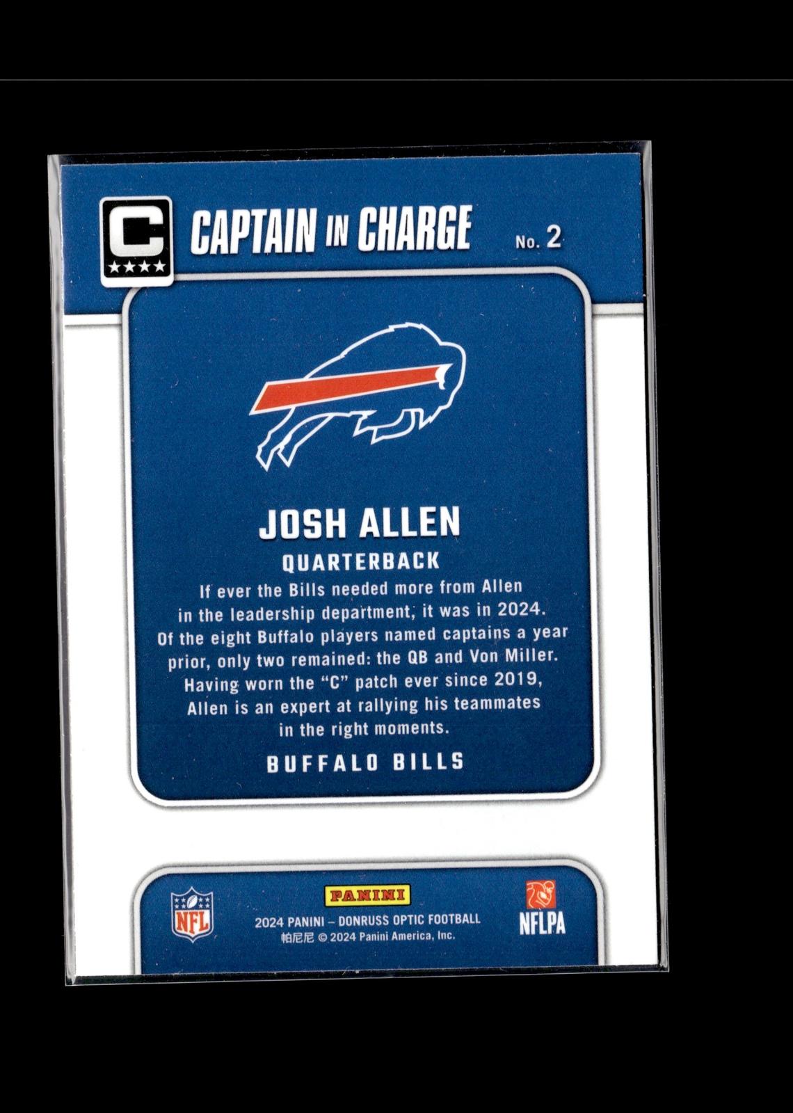 Josh Allen #2 Captain In Charge 2024 Donruss Optic Buffalo Bills