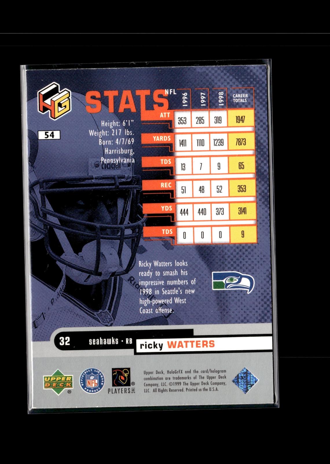 Ricky Watters #54 1999 Upper Deck HoloGrFX Seattle Seahawks