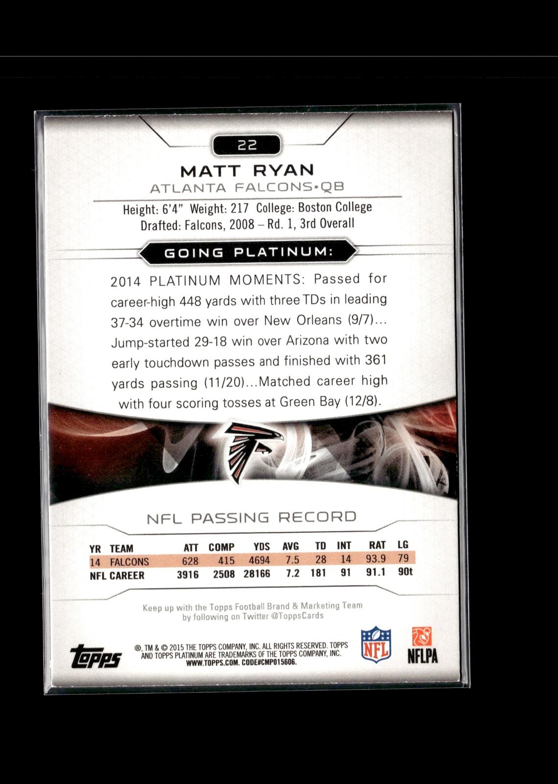 Matt Ryan #22 2015 Topps Platinum Atlanta Falcons