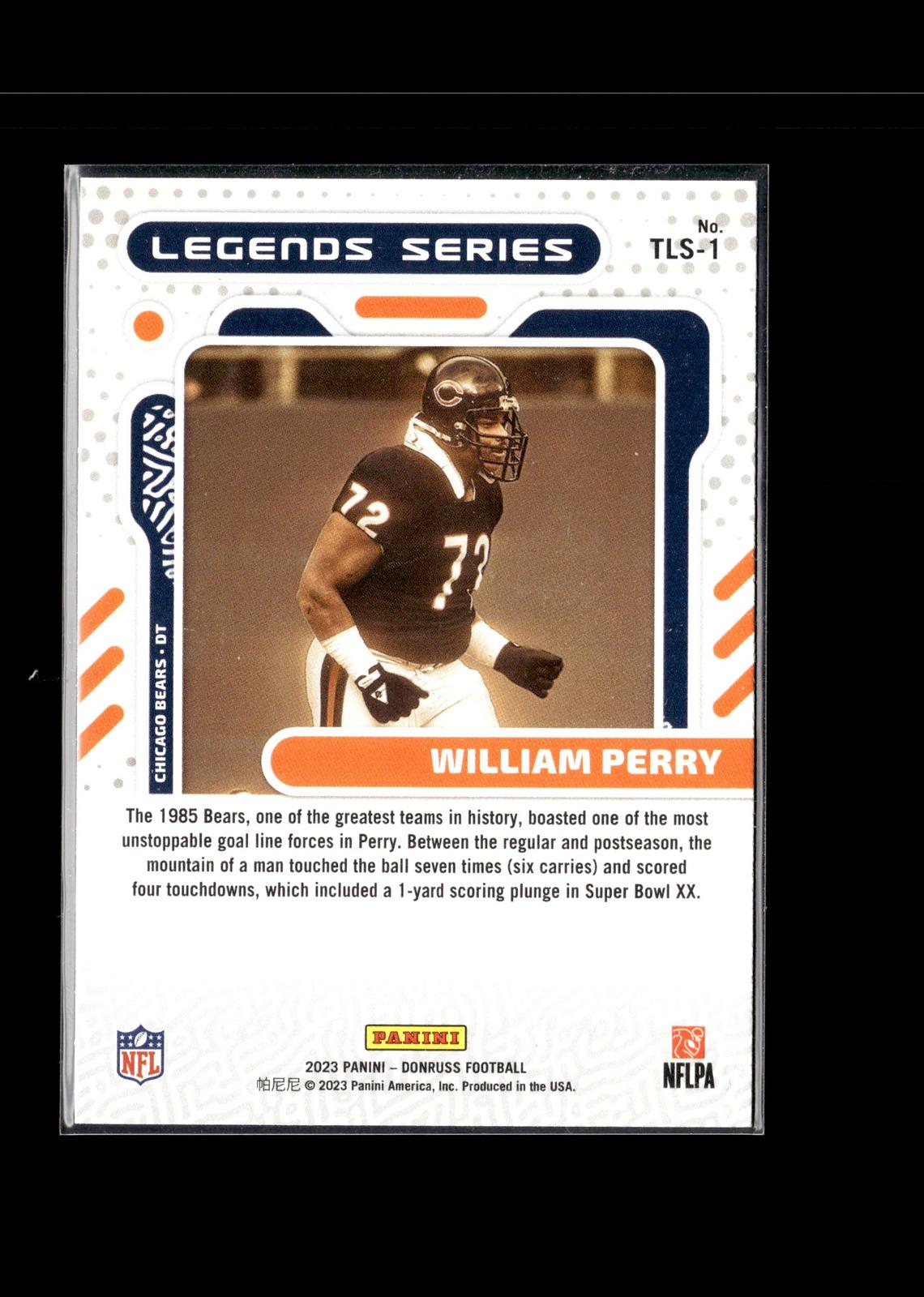 William Perry #TLS-1 The Legends Series 2023 Donruss Chicago Bears