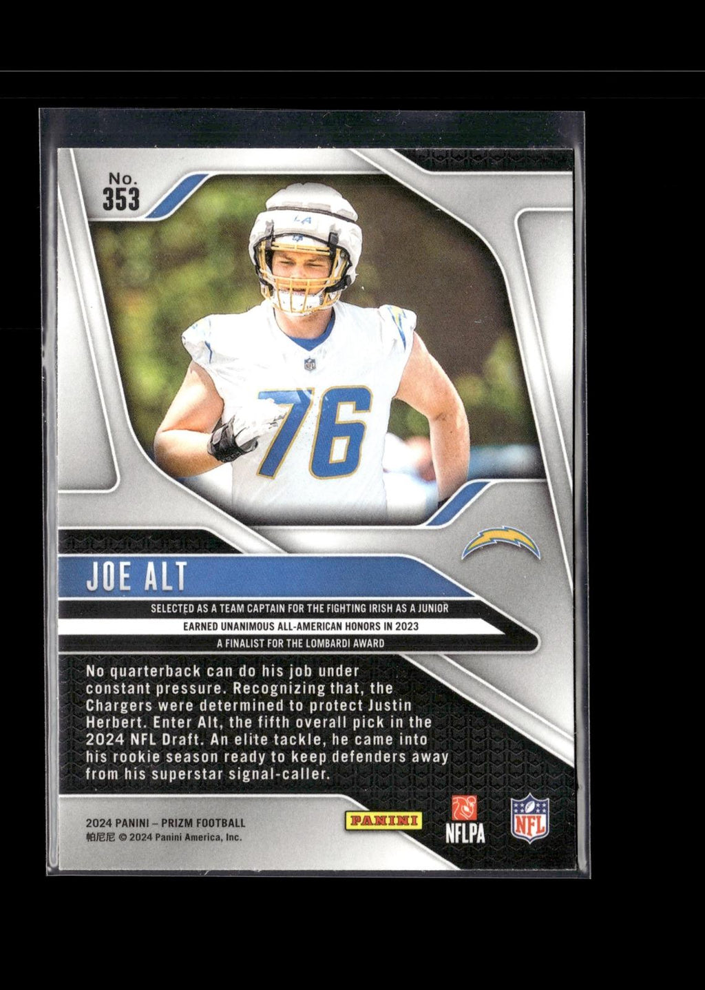 Joe Alt #353 2024 Panini Prizm Los Angeles Chargers RC