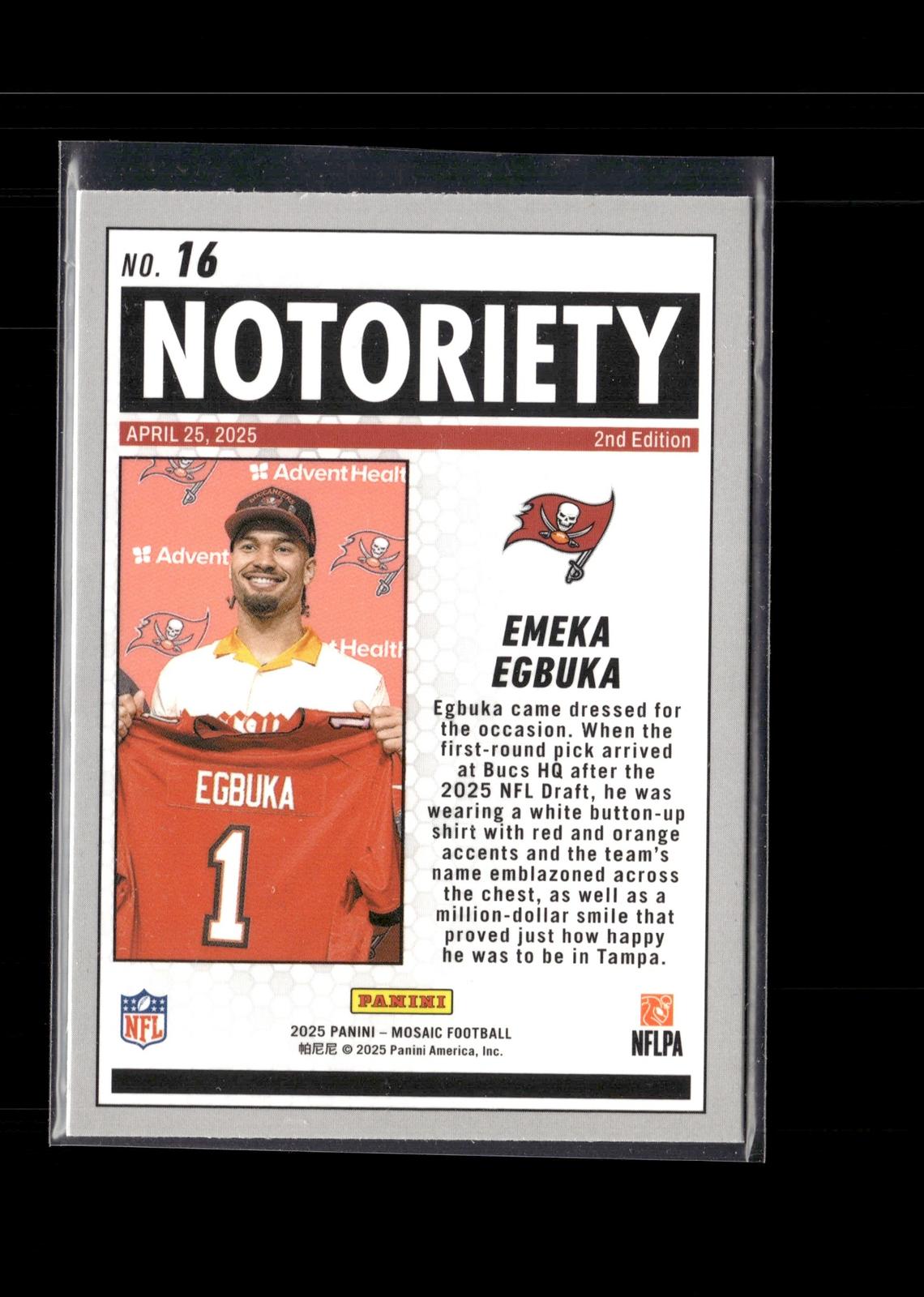 Emeka Egbuka #16 Notoriety 2025 Panini Mosaic Tampa Bay Buccaneers