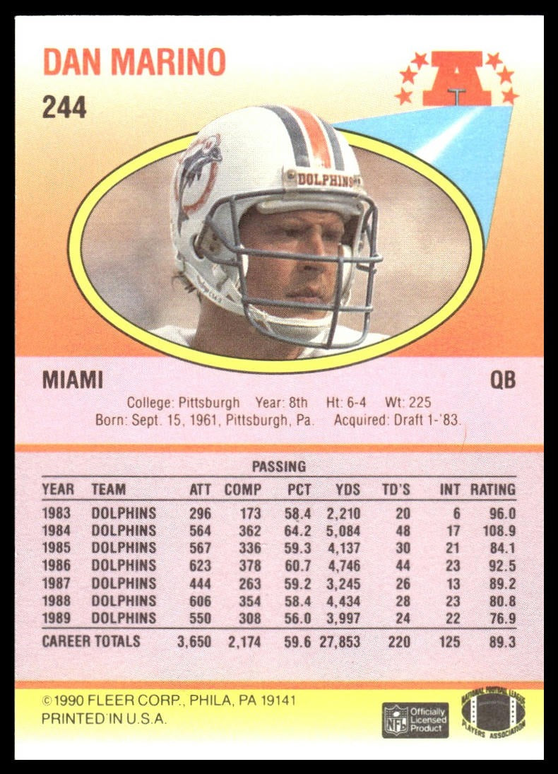 Dan Marino #244 1990 Fleer Miami Dolphins