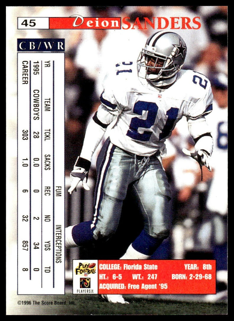 Deion Sanders #45 1996 Pro Line II Intense Dallas Cowboys