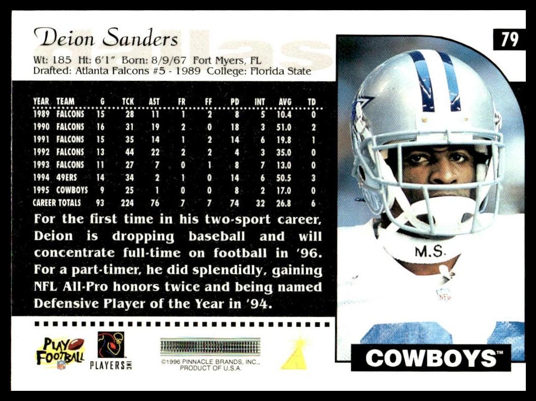 Deion Sanders #79 1996 Score Dallas Cowboys