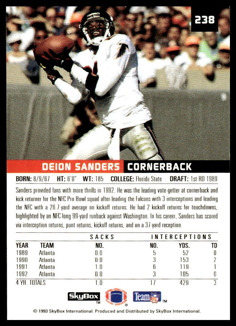 Deion Sanders #238 1993 SkyBox Premium Atlanta Falcons