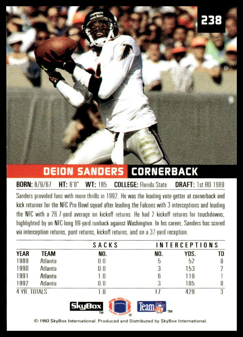 Deion Sanders #238 1993 SkyBox Premium Atlanta Falcons