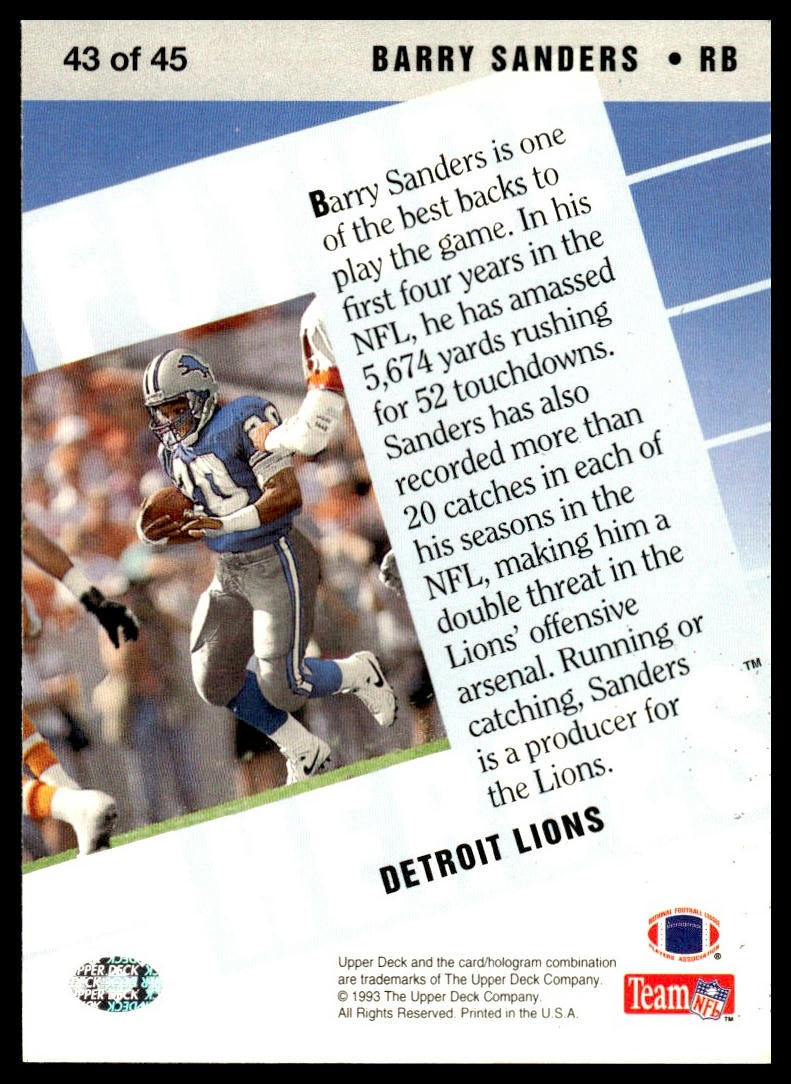 Barry Sanders #43 Future Heroes 1993 Upper Deck Detroit Lions