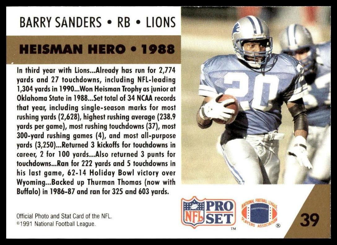 Barry Sanders #39 1991 Pro Set