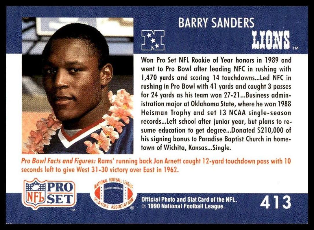 Barry Sanders #413 1990 Pro Set Detroit Lions