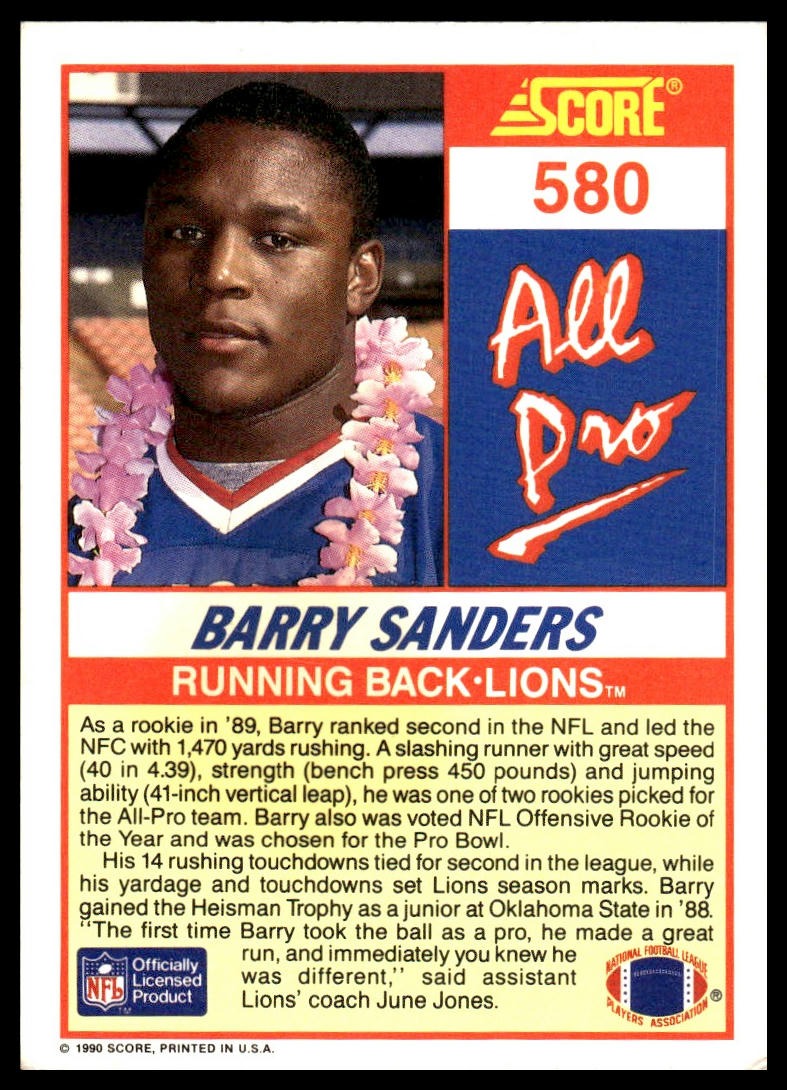 Barry Sanders #580 1990 Score Detroit Lions
