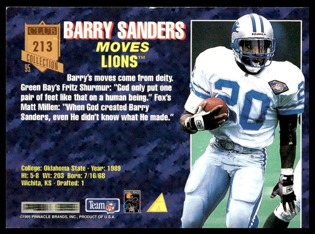 Barry Sanders #213 1995 Pinnacle Club Collection Detroit Lions