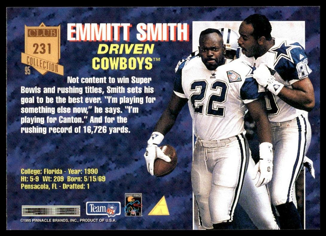 Emmitt Smith #231 1995 Pinnacle Club Collection Dallas Cowboys