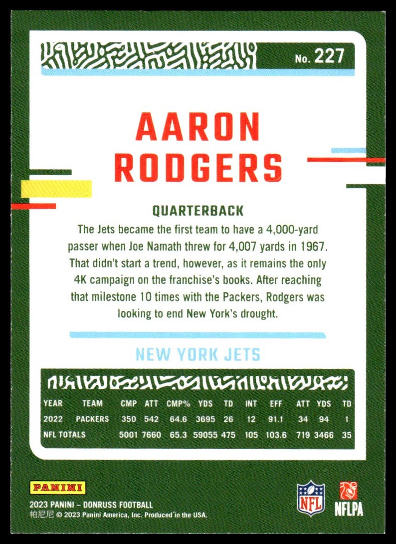 Aaron Rodgers #227 2023 Donruss New York Jets
