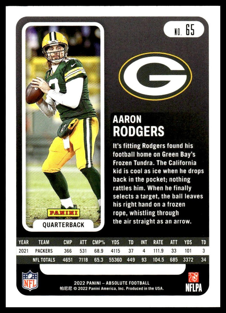 Aaron Rodgers #65 Retail 2022 Panini Absolute Green Bay Packers