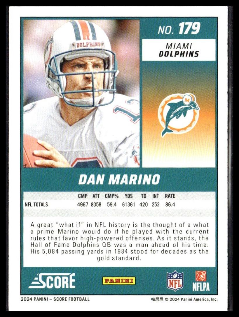 Dan Marino #179 2024 Score Miami Dolphins