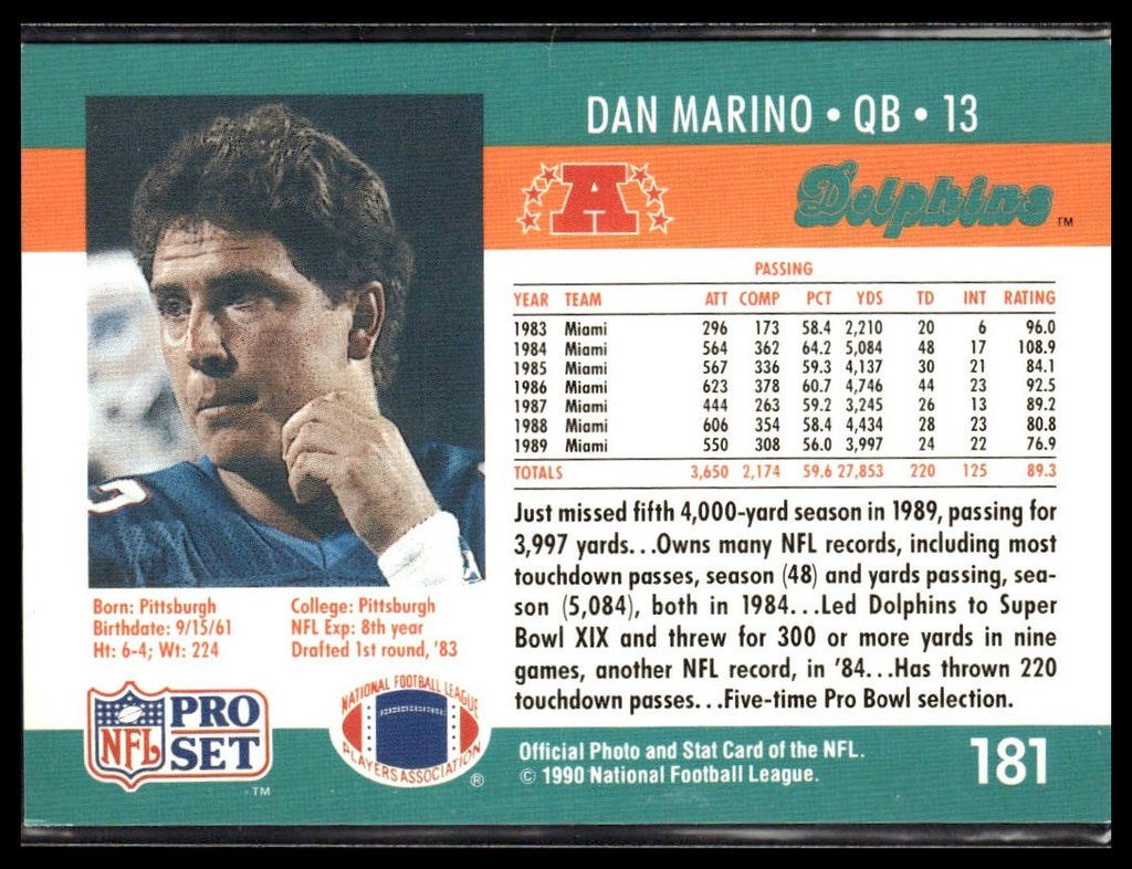Dan Marino #181 1990 Pro Set Miami Dolphins
