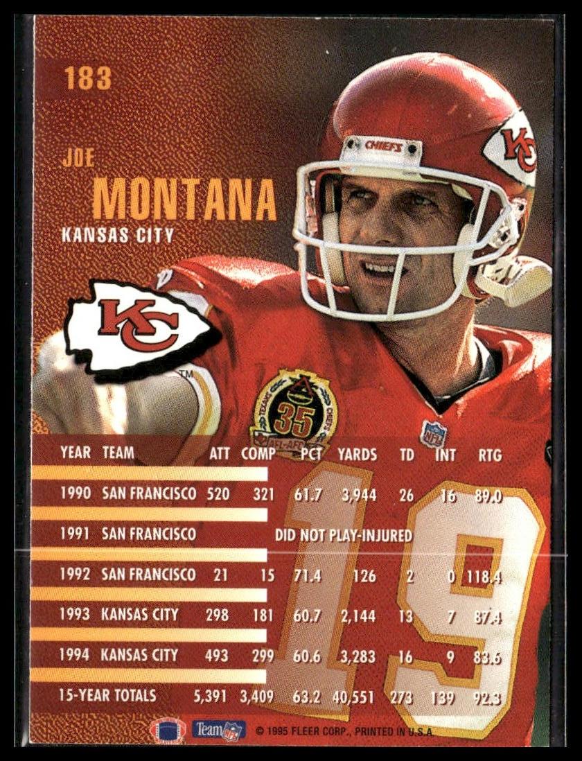 Joe Montana #183 1995 Fleer Kansas City Chiefs