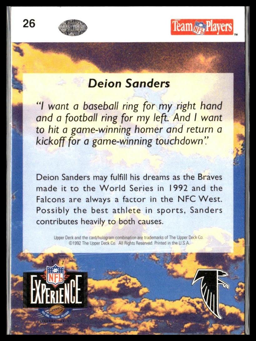 Deion Sanders #26 1993 Upper Deck NFL Experience Atlanta Falcons