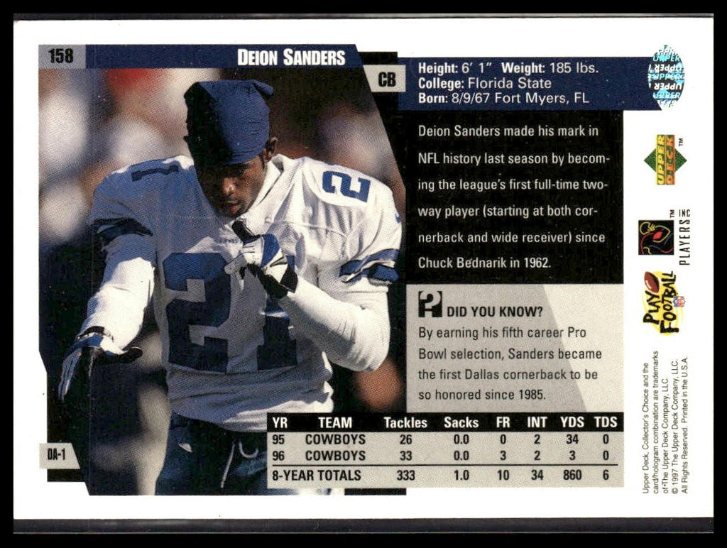 Deion Sanders #158 1997 Collector's Choice Dallas Cowboys