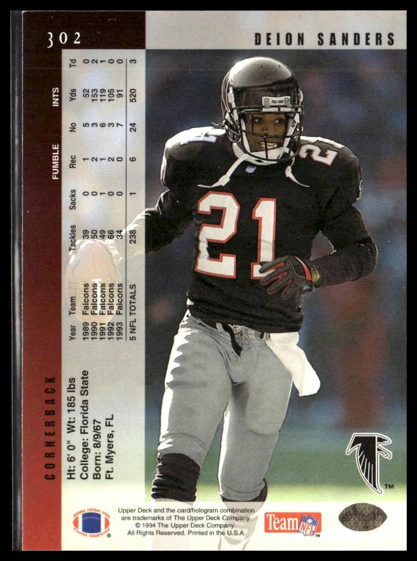 Deion Sanders #302 1994 Upper Deck Atlanta Falcons