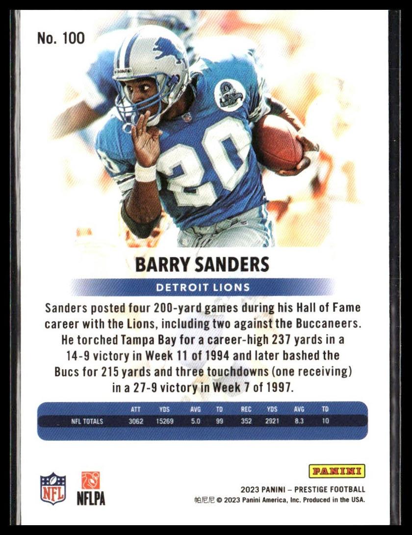 Barry Sanders #100 2023 Panini Prestige Detroit Lions
