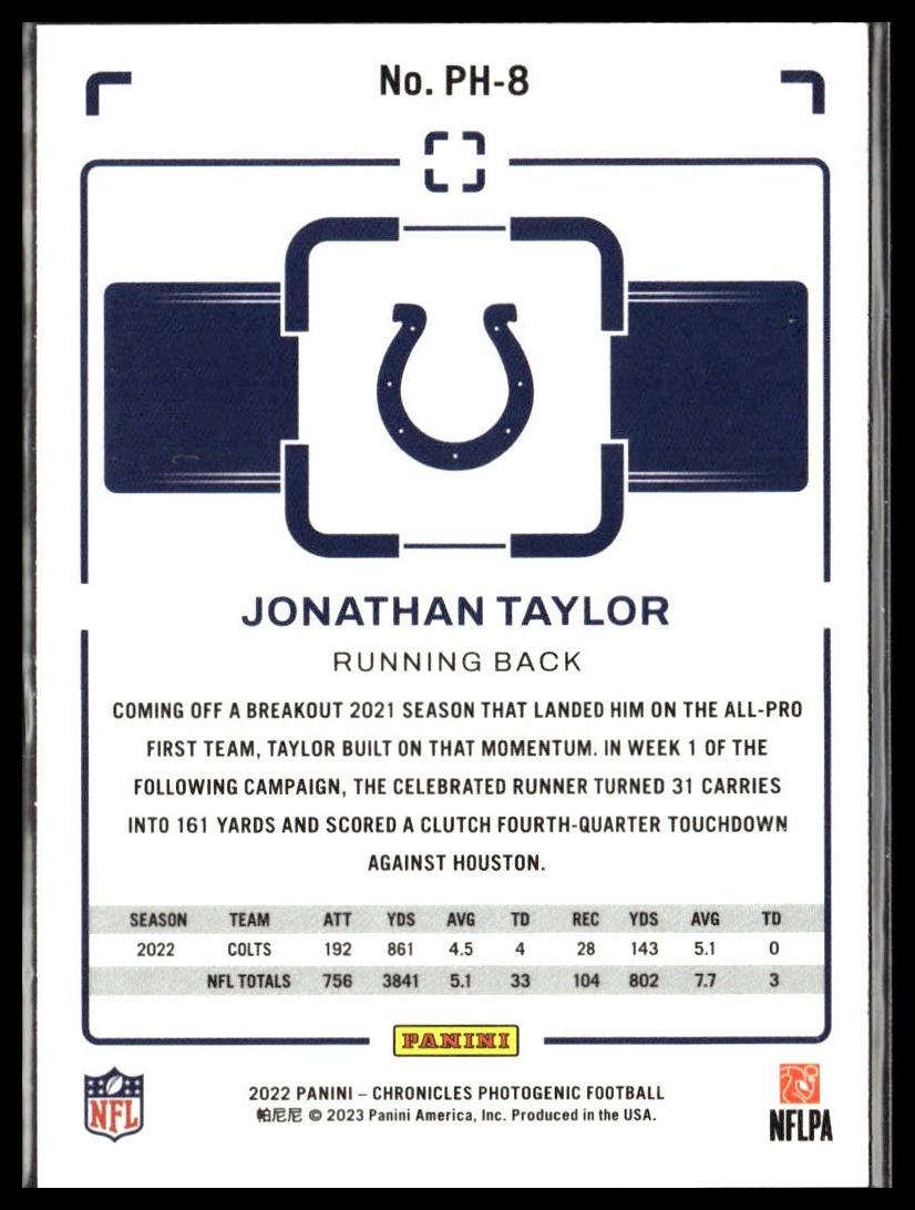 Jonathan Taylor #PH-8 Photogenic Bronze 2022 Panini Chronicles Colts
