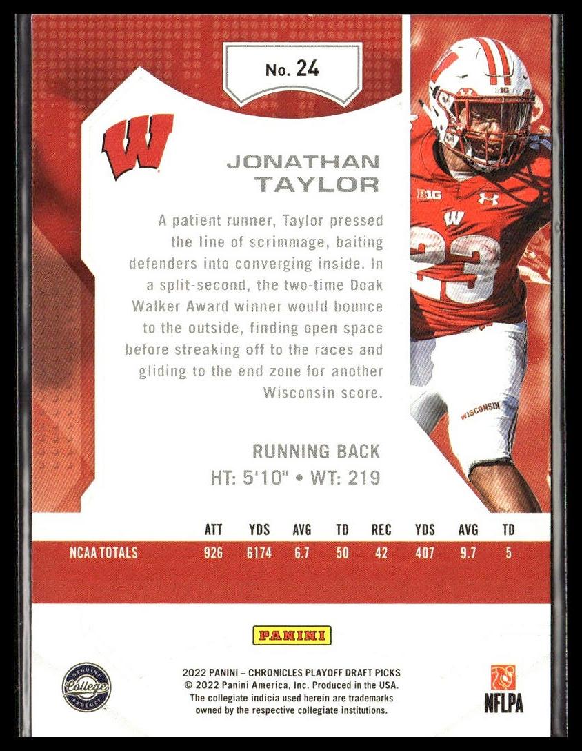 Jonathan Taylor #24 Playoff 2022 Panini Chronicles Draft Picks Wisconsin Badgers