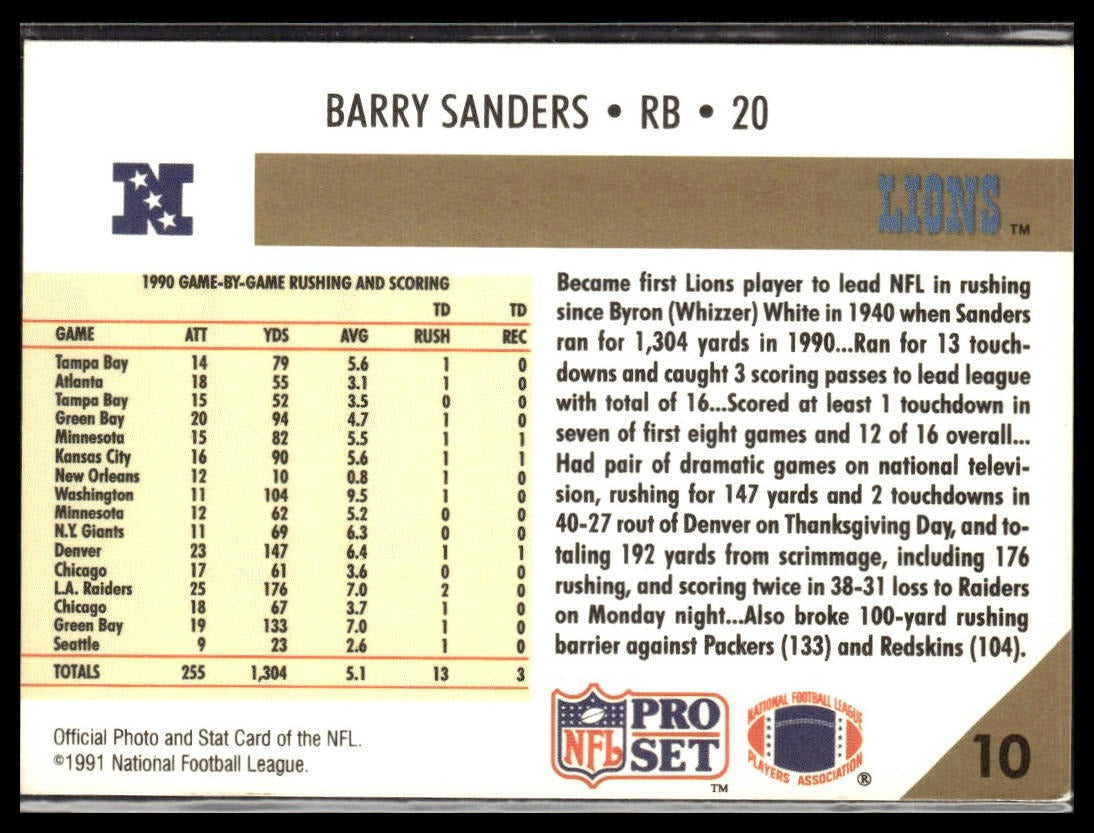 Barry Sanders #10 1991 Pro Set Detroit Lions