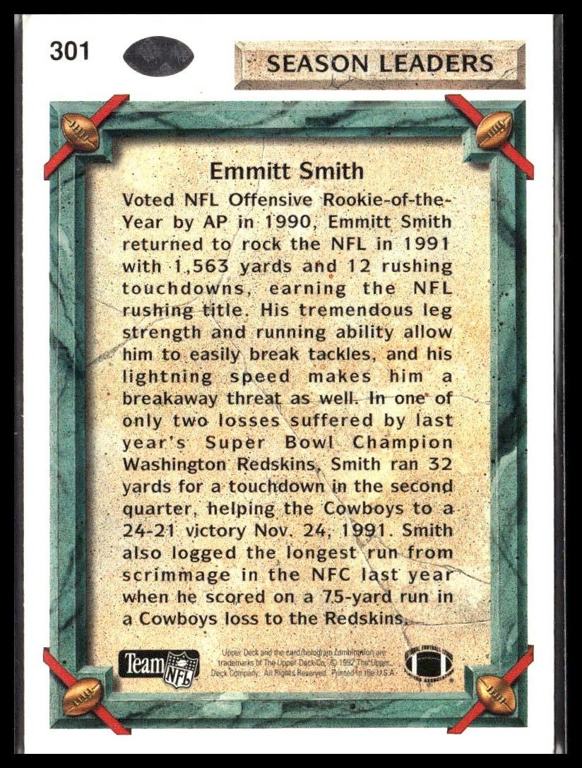 Emmitt Smith #301 1992 Upper Deck Dallas Cowboys
