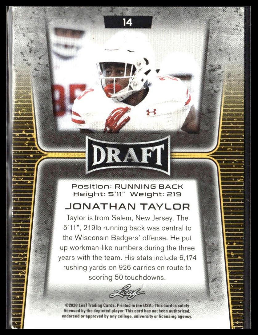 Jonathan Taylor #14 2020 Leaf Draft Wisconsin Badgers