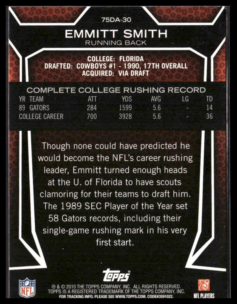 Emmitt Smith #75DA-30 Draft 75th Anniversary 2010 Topps Dallas Cowboys