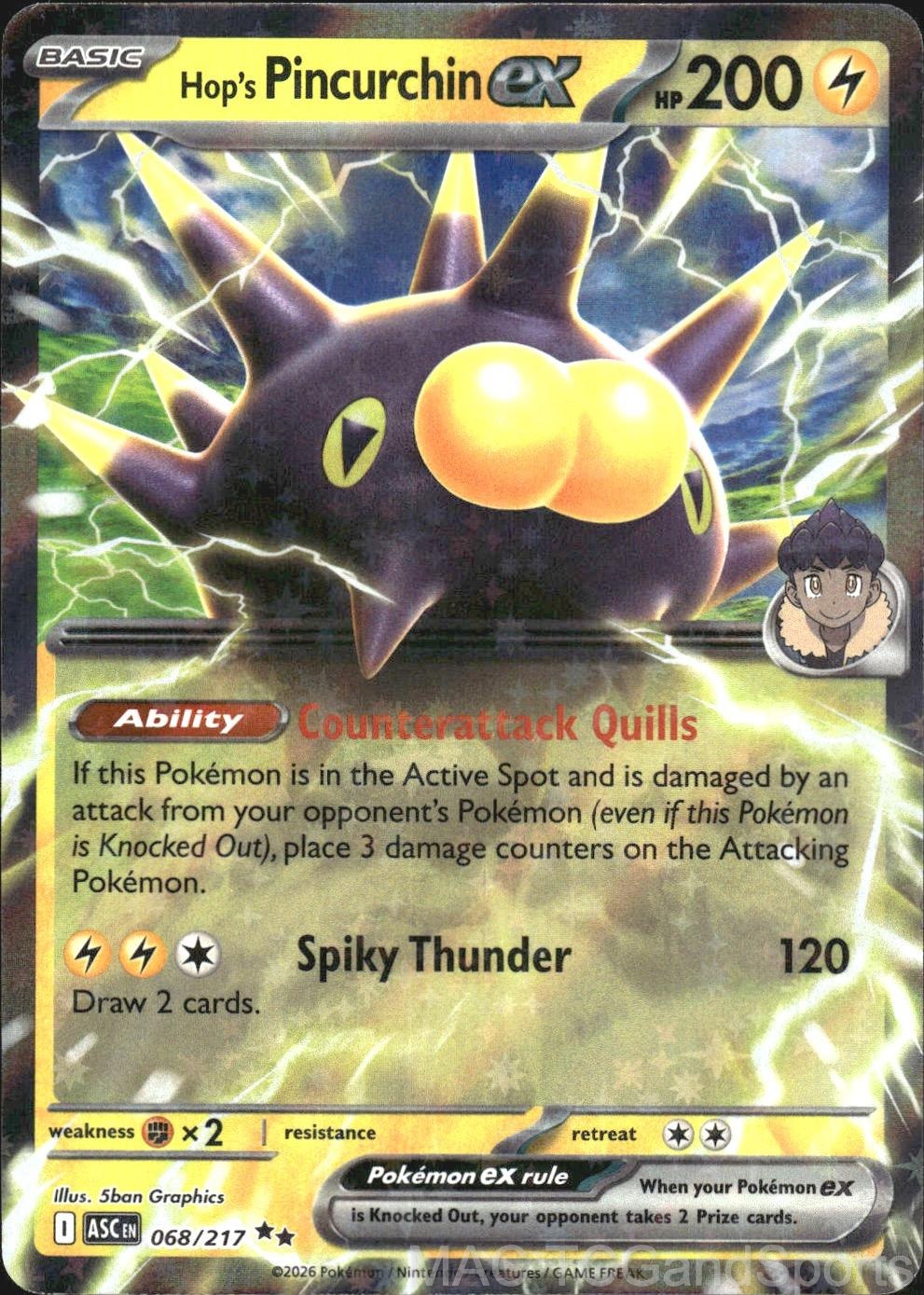 Hop's Pincurchin ex 068/217 Holo Ascended Heroes Pokemon TCG NM