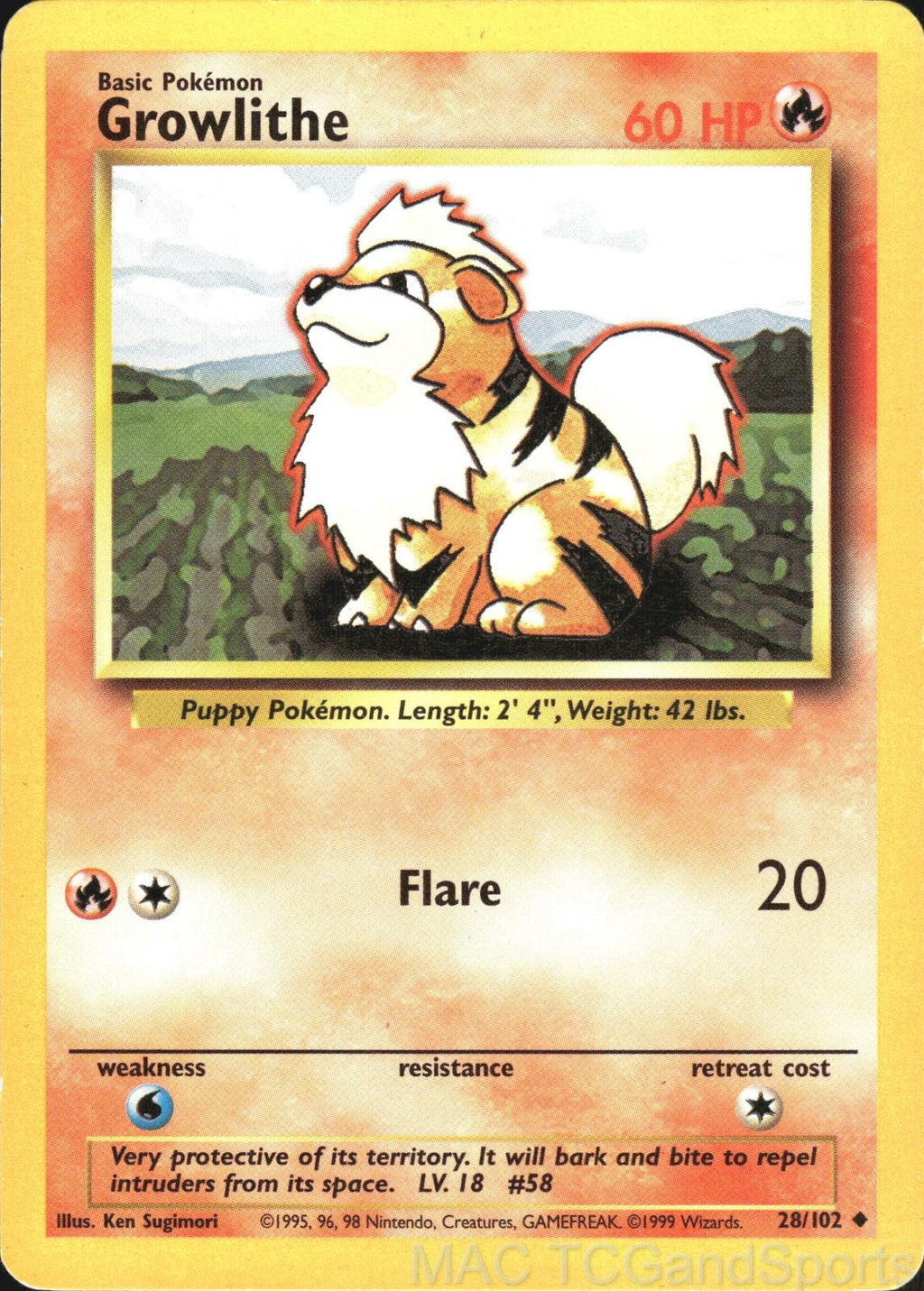Growlithe 28/102 Base Set Unlimited Pokemon TCG LP