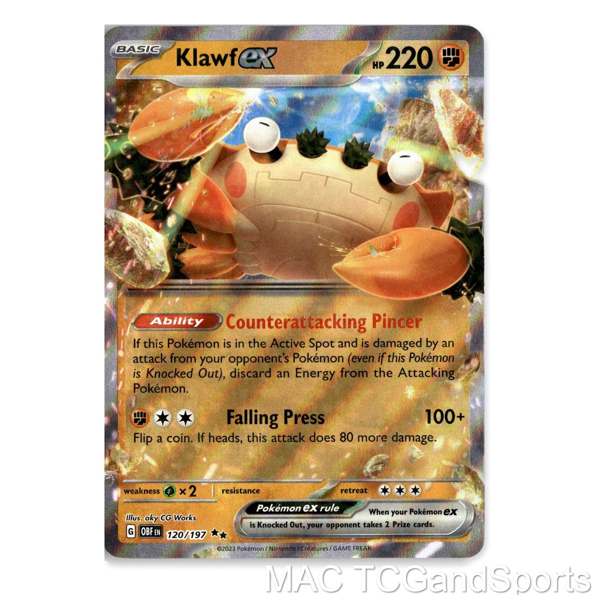 Klawf ex 120/197 Holo Obsidian Flames Pokemon TCG NM