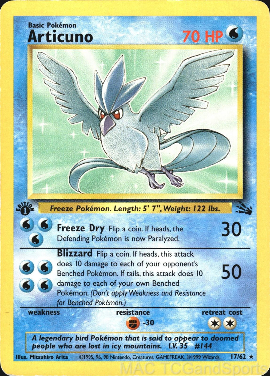 Articuno 17/62 1st Edition Fossil Pokemon TCG LP