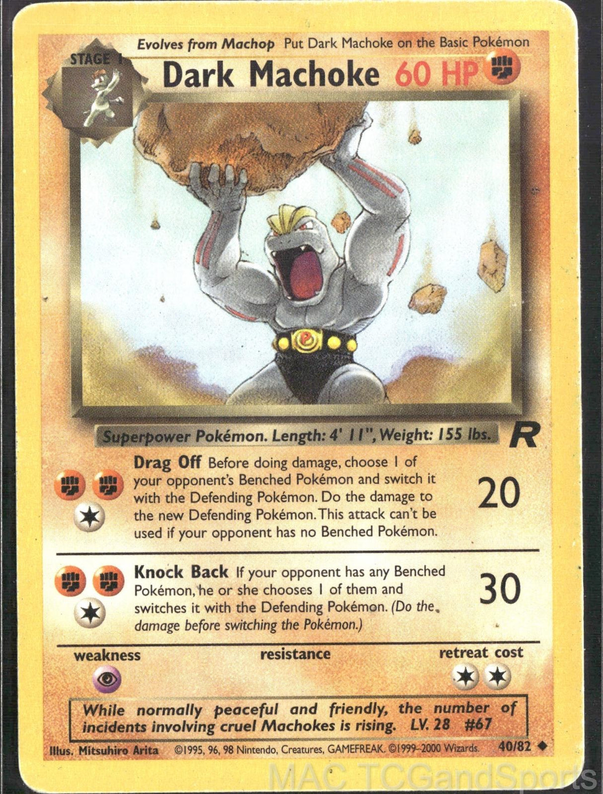 Dark Machoke 40/82 Unlimited Team Rocket Pokemon TCG MP