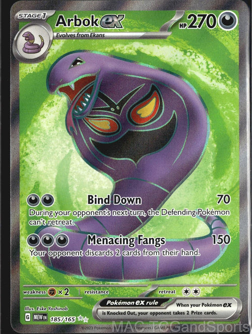 Arbok ex 185/165 Holo 151 Pokemon TCG NM