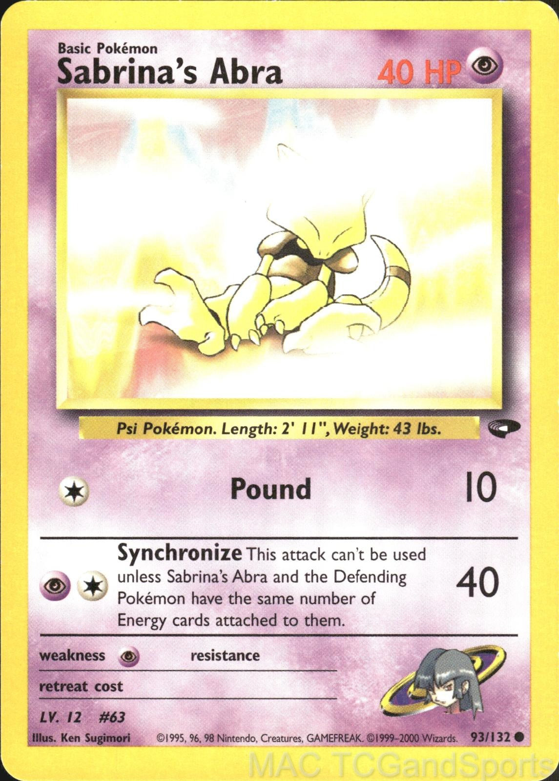 Sabrina's Abra 93/132 Unlimited Gym Challenge Pokemon TCG LP