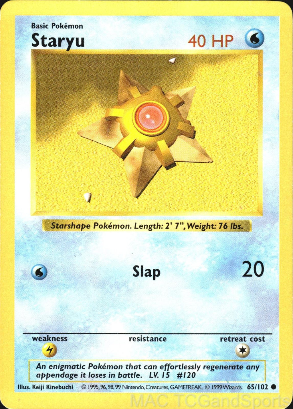 Staryu 65/102 Unlimited Base Set Shadowless Pokemon TCG LP