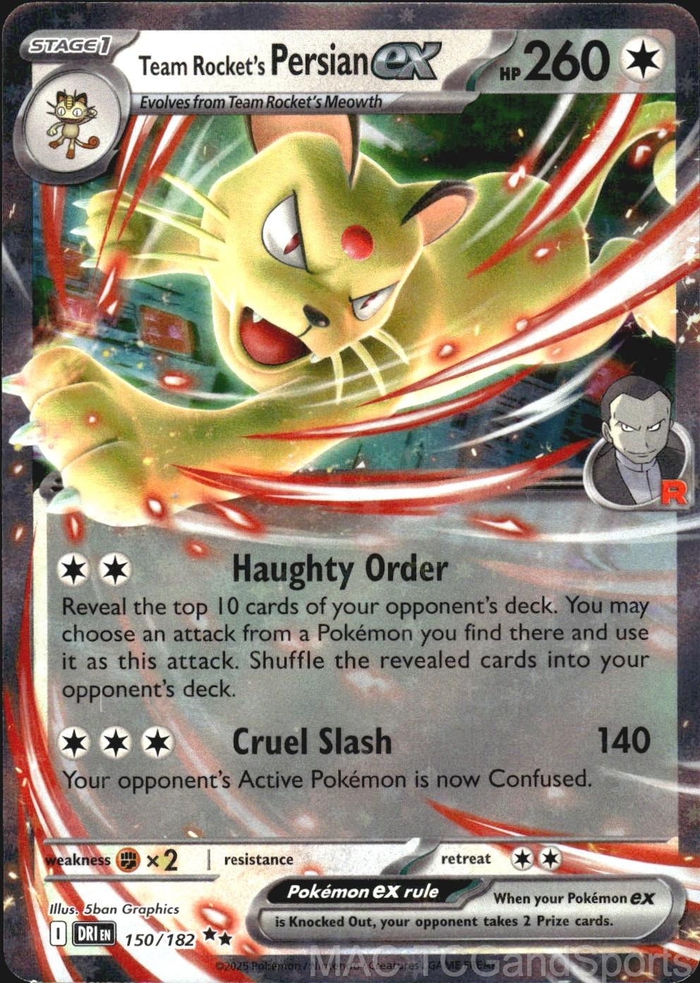 Team Rocket's Persian ex 150/182 Holo Destined Rivals Pokemon TCG NM