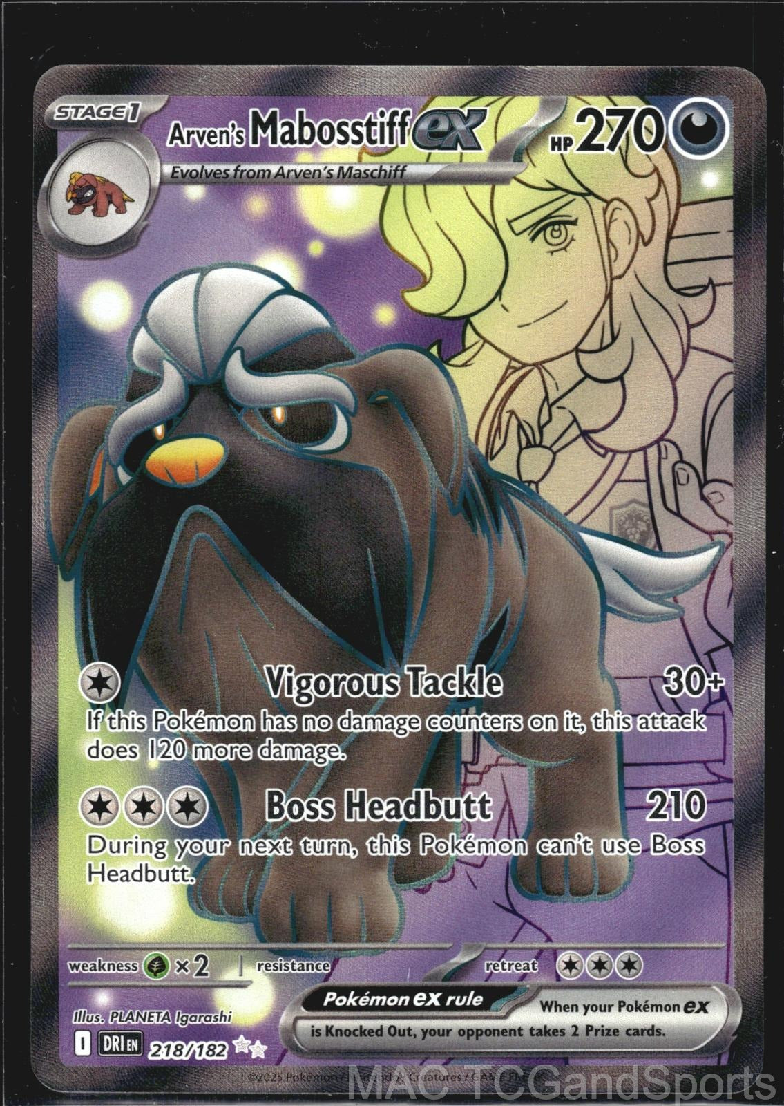Arven's Mabosstiff ex 218/182 Holo Destined Rivals Pokemon TCG NM
